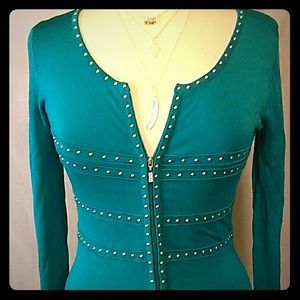 Cache Turquoise Silver Studded Top